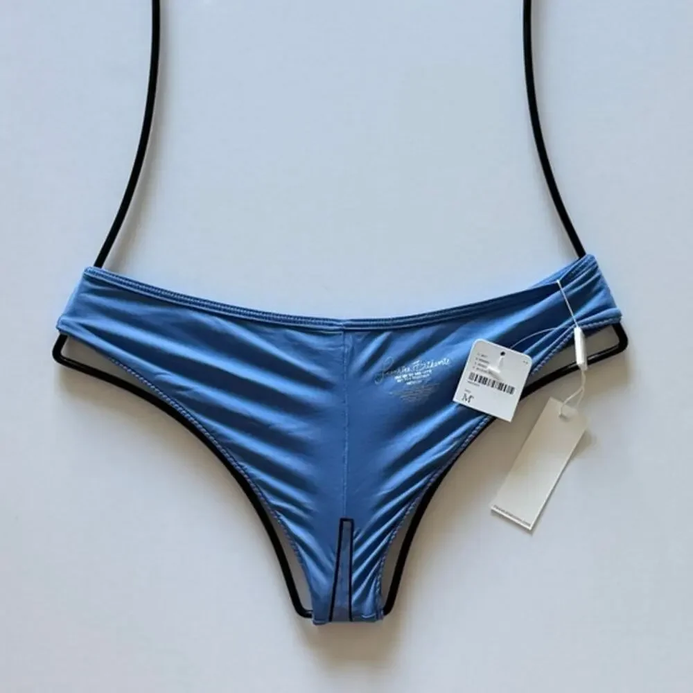 Frankies Bikinis Alana Ribbed Button Bikini Bottom - Marine Blue - M - NWT